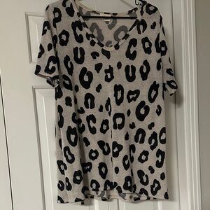 BiBi Black and Cream Leopard Print Short Sleeve Top